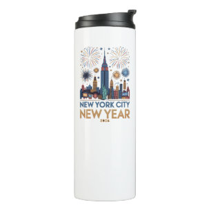 New York City New Year 2026 Fireworks Skyline Thermal Tumbler