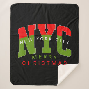New York City New York Merry Christmas Travel Gift Sherpa Blanket