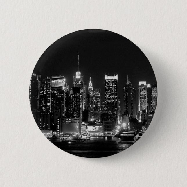 New York City Night 6 Cm Round Badge (Front)