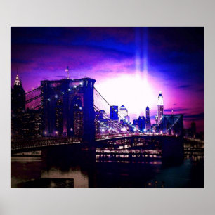 New York City Night Brooklyn Bridge Poster