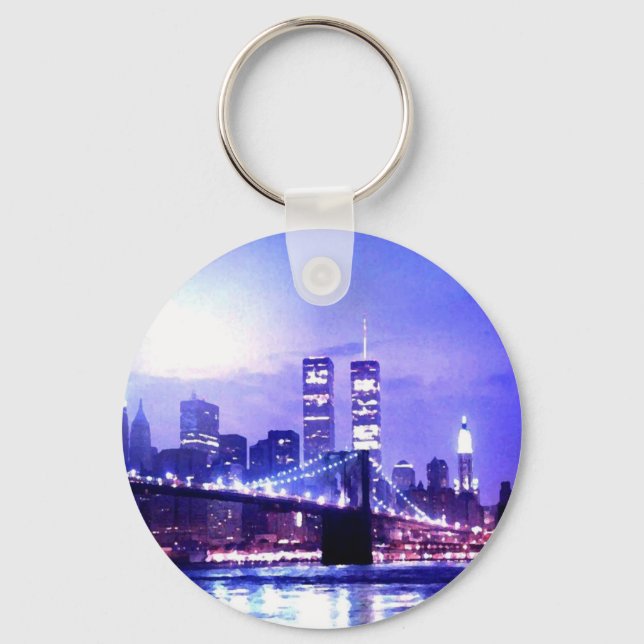 New York City Night Panorama Key Ring (Front)