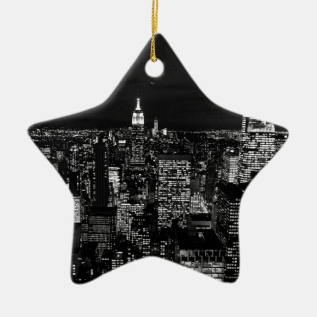 New York City Night Skyline Ceramic Tree Decoration (Front)