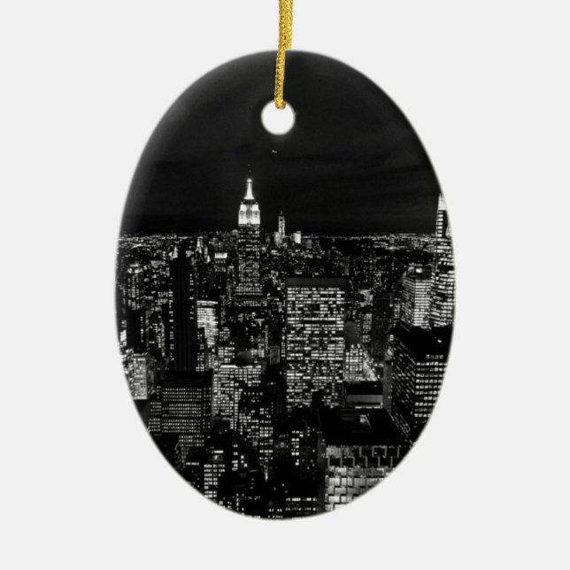 New York City Night Skyline Ceramic Tree Decoration (Front)