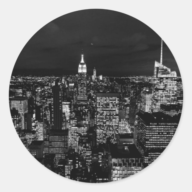 New York City Night Skyline Classic Round Sticker (Front)