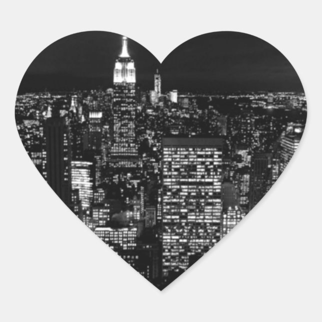 New York City Night Skyline Heart Sticker (Front)