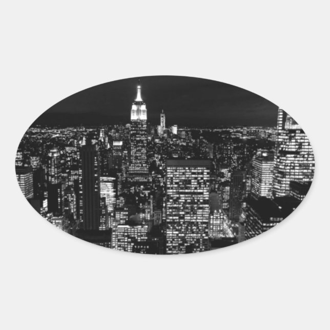 New York City Night Skyline Oval Sticker (Front)