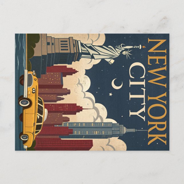 New York City Night Skyline Postcard (Front)