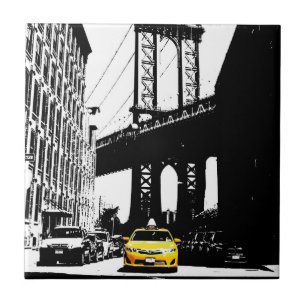 New York City Ny Nyc Yellow Taxi Brooklyn Bridge Tile