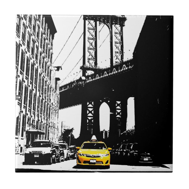 New York City Ny Nyc Yellow Taxi Brooklyn Bridge Tile (Front)