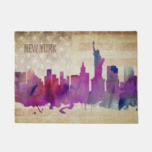 New York City, NY   Watercolor City Skyline Doormat