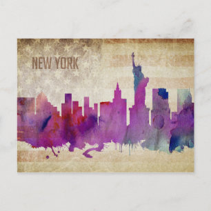 New York City, NY   Watercolor City Skyline Postcard