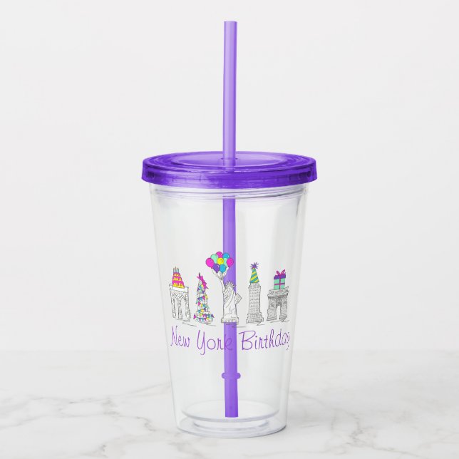 New York City NYC Birthday Party Landmarks Acrylic Tumbler (Front)