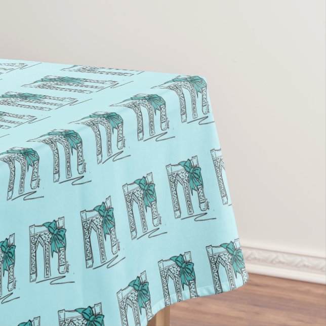 New York City NYC Brooklyn Bridge Hanukkah Holiday Tablecloth (In Situ)