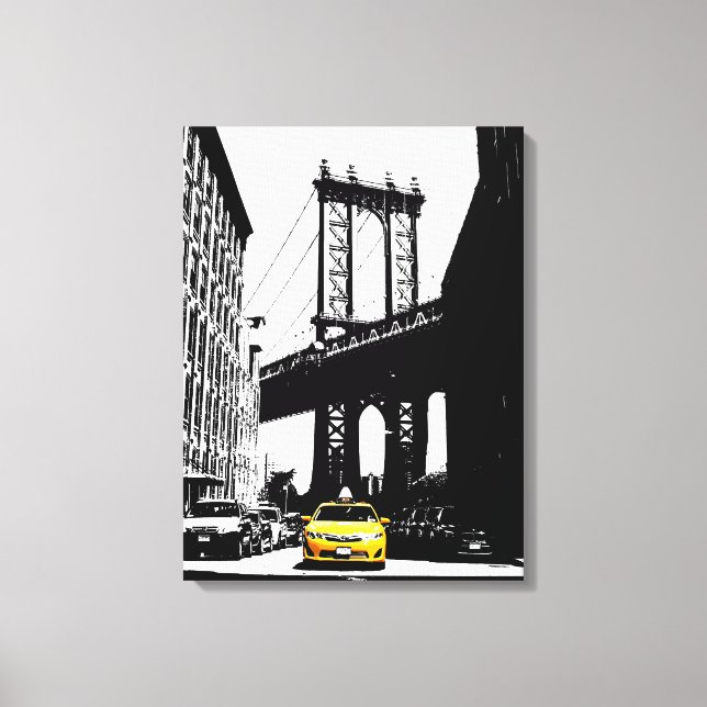 New York City Nyc Brooklyn Bridge Yellow Taxi Canvas Print (Front)