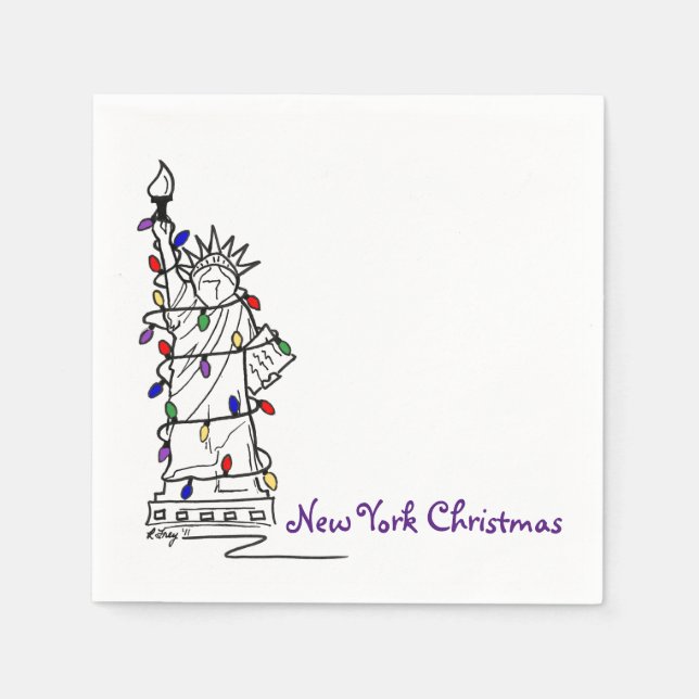 New York City NYC Christmas Statue Liberty Holiday Napkin (Front)