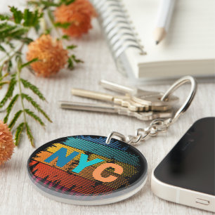 New York City NYC Colorful Button Key Ring