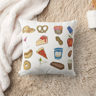 New York City NYC Foods Hot Dog Coffee Pizza Apple Cushion