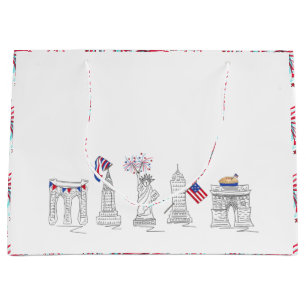 New York City NYC Fourth 4th of July Landmarks USA Large Gift Bag