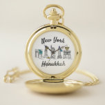 New York City NYC Hanukkah Chanukah Jewish Holiday Pocket Watch<br><div class="desc">Pocket watch design features an original marker illustration of a row of classic NYC landmarks,  "dressed up" for the Jewish holidays.

Don't see what you're looking for? Need help with customisation? Click "contact this designer" to have something created just for you!</div>