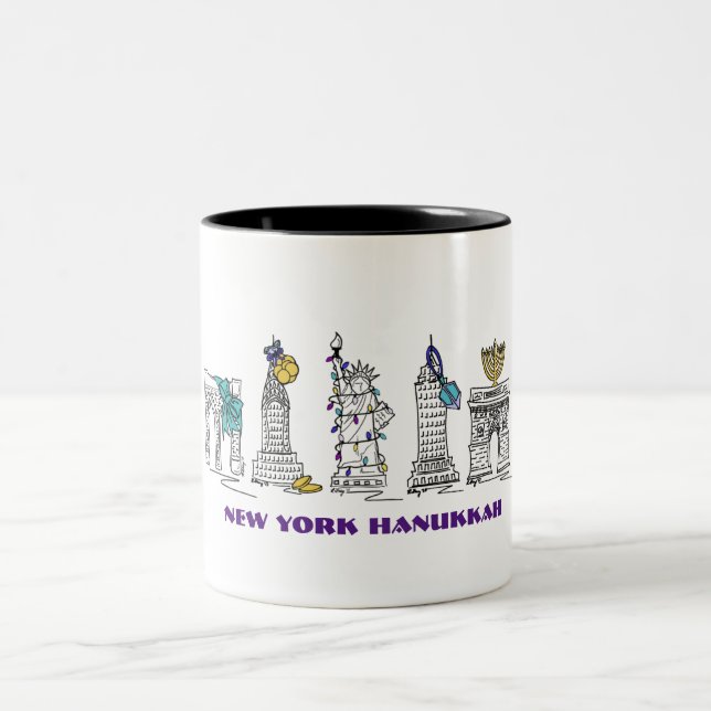 New York City NYC Happy Hanukkah Chanukah Holiday Two-Tone Coffee Mug (Center)