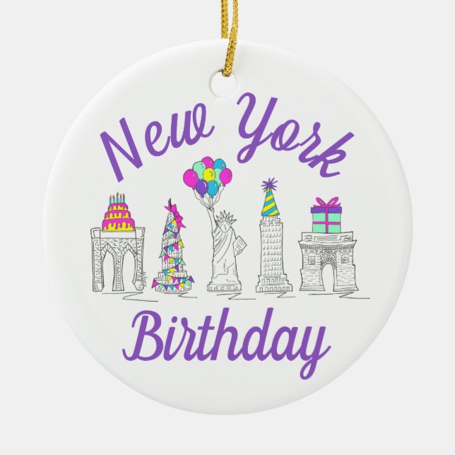 New York City NYC Landmarks Birthday Party Ceramic Tree Decoration (Front)