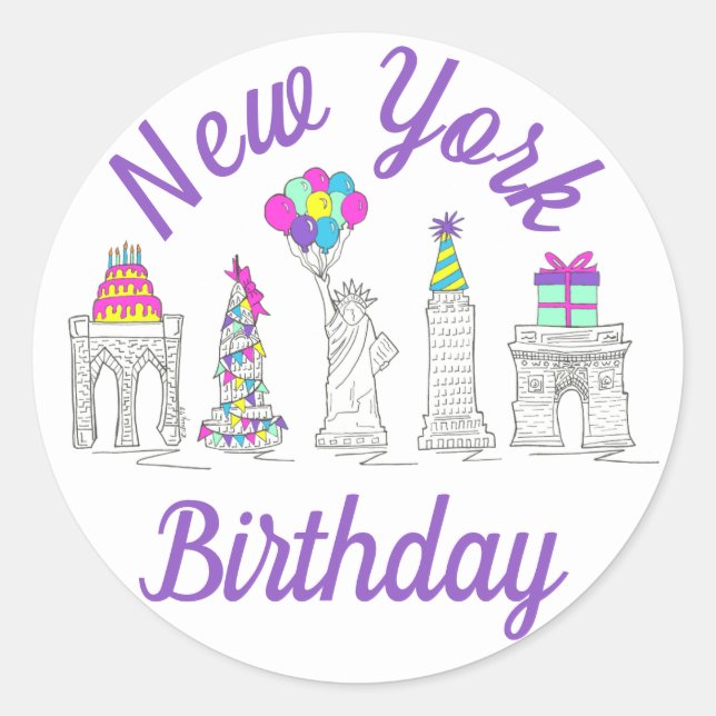 New York City NYC Landmarks Birthday Party Classic Round Sticker (Front)