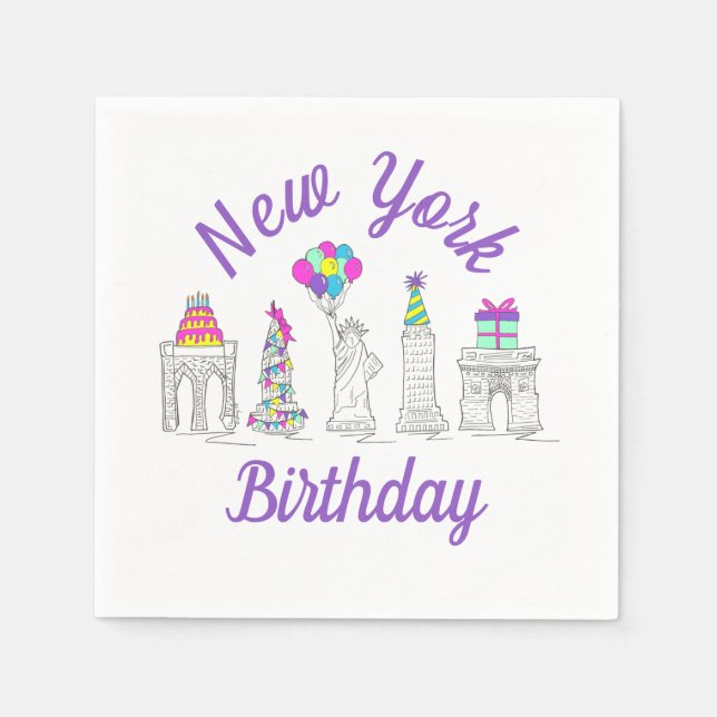 New York City NYC Landmarks Birthday Party Napkin (Front)