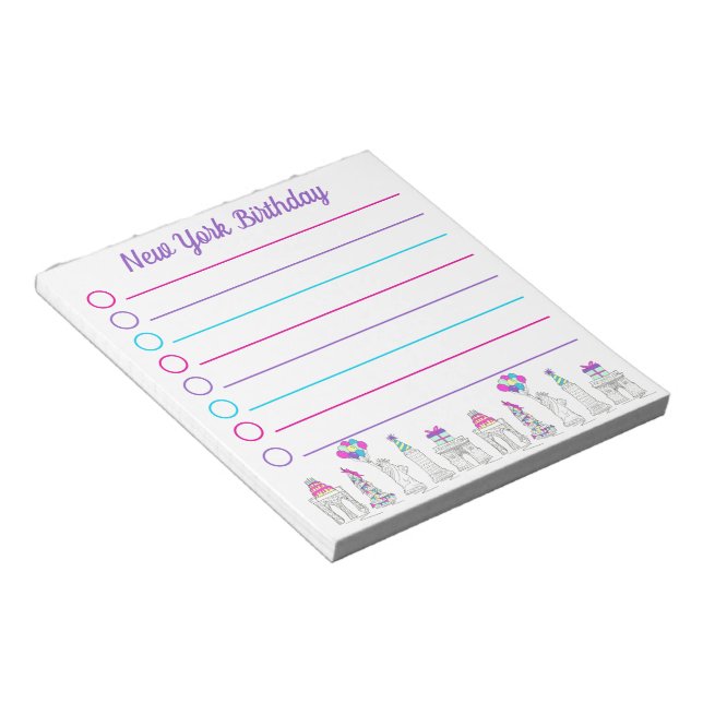 New York City NYC Landmarks Birthday Party Notepad (Angled)