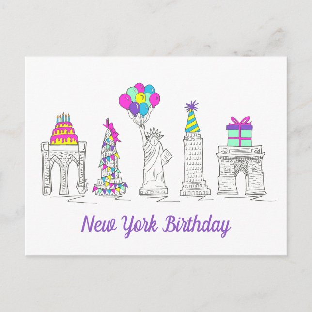 New York City NYC Landmarks Birthday Party Postcard (Front)