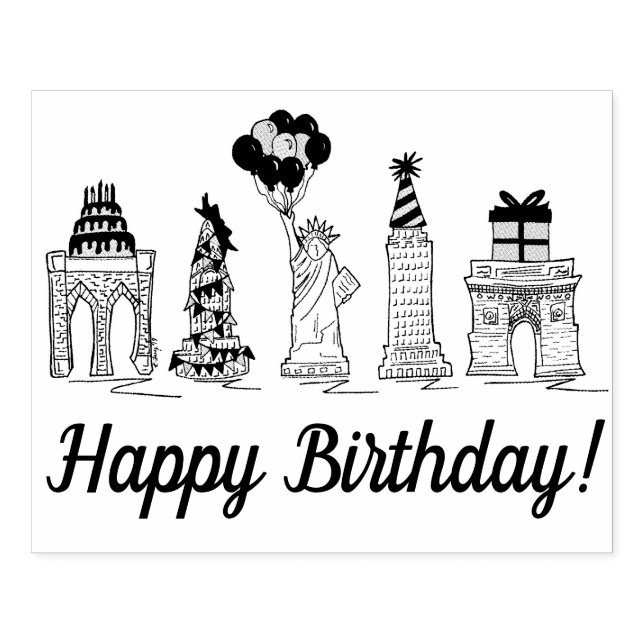 New York City NYC Landmarks Birthday Party Rubber Stamp (Imprint)
