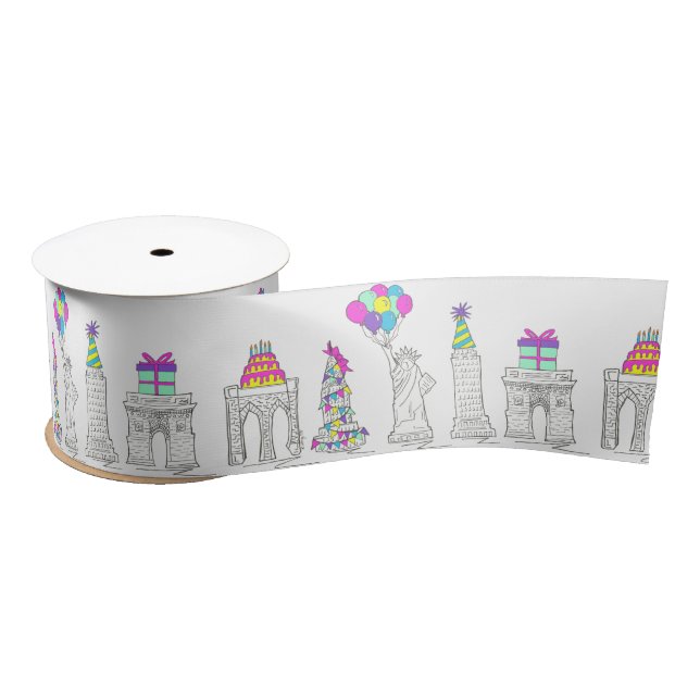 New York City NYC Landmarks Birthday Party Satin Ribbon (Spool)