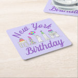 New York City NYC Landmarks Birthday Party Square Paper Coaster<br><div class="desc">Design features an original pen-and-ink illustration of various New York City landmarks, including the Statue of Liberty, Brooklyn Bridge, and Washington Square Arch, "dressed up" for a birthday celebration with balloons, presents and party hats. Ideal for anyone who loves NYC. Don't see what you're looking for? Need help with customisation?...</div>