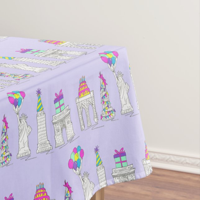 New York City NYC Landmarks Birthday Party Tablecloth (In Situ)