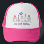 New York City NYC Landmarks Birthday Party Trucker Hat<br><div class="desc">Design features an original pen-and-ink and marker illustration of a row of classic New York City landmarks, "dressed up" for a birthday party or other celebration! Ideal for anyone who lives in or loves NYC. This New York City illustration is also available on other products. Christmas, Hanukkah, Easter, July 4th...</div>