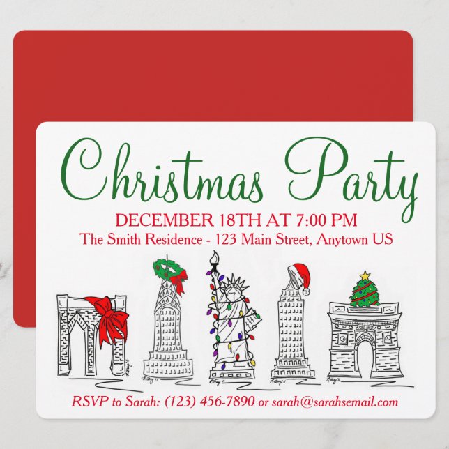 New York City NYC Landmarks Christmas Holiday Invitation (Front/Back)