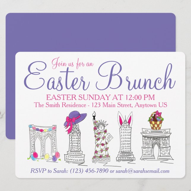 New York City NYC Landmarks Easter Brunch Invitation (Front/Back)