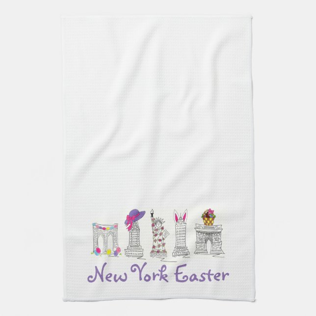 New York City NYC Landmarks Easter Parade Tea Towel (Vertical)