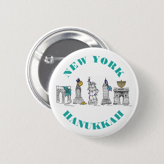 New York City NYC Landmarks Hanukkah Holiday 6 Cm Round Badge (Front & Back)