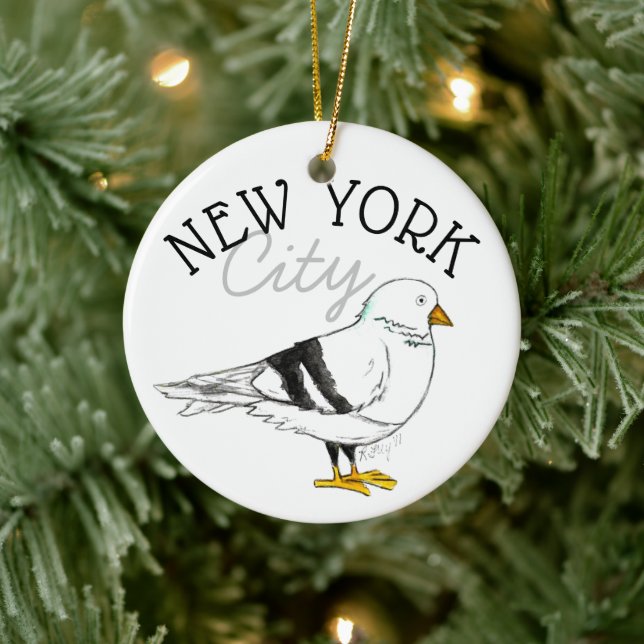 New York City NYC Pigeon Bird Seagull Ceramic Tree Decoration (Tree)