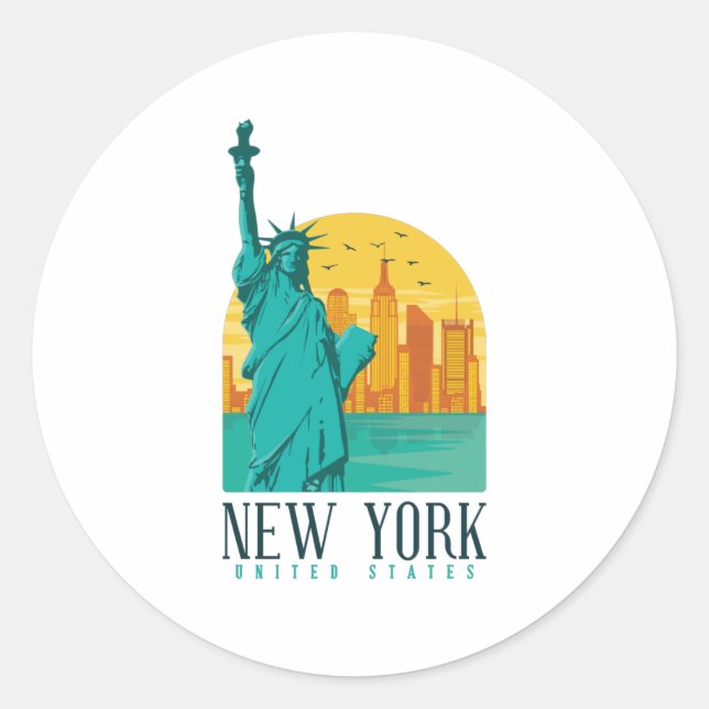 New York City, NYC Skyline Classic Round Sticker (Front)
