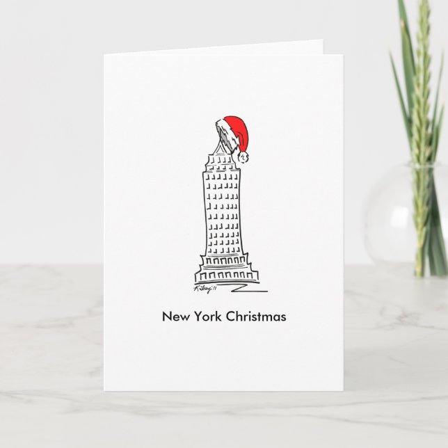 New York City NYC Skyscraper Santa Hat Christmas Holiday Card (Front)