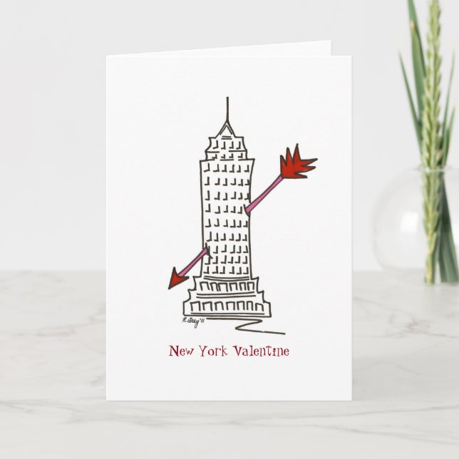 New York City NYC Valentine Skyscraper Cupid Arrow Holiday Card (Front)