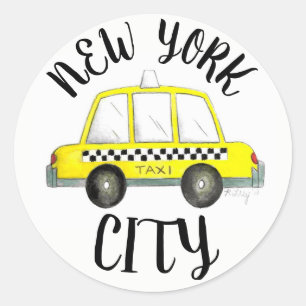 New York City NYC Yellow Chequered Taxi Cab Car Classic Round Sticker