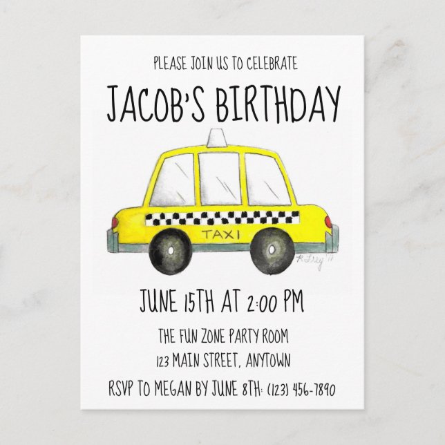 New York City NYC Yellow Chequered Taxi Cab Car Invitation Postcard (Front)