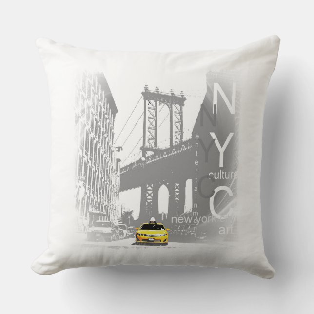 New York City Nyc Yellow Taxi Brooklyn Bridge Cushion (Front)