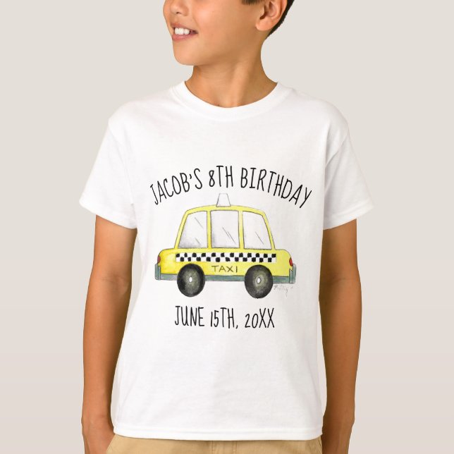 New York City NYC Yellow Taxi Cab Birthday Party T-Shirt (Front)