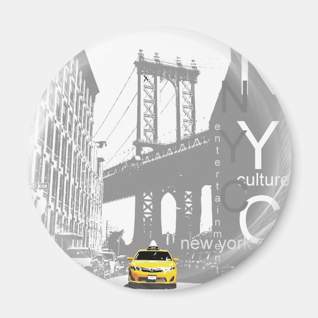 New York City Nyc Yellow Taxi Pop Art Magnet (Front)