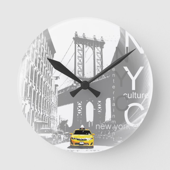 New York City Nyc Yellow Taxi Pop Art Round Clock (Front)