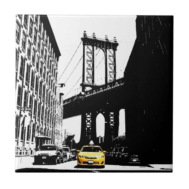 New York City Nyc Yellow Taxi Pop Art Tile (Front)