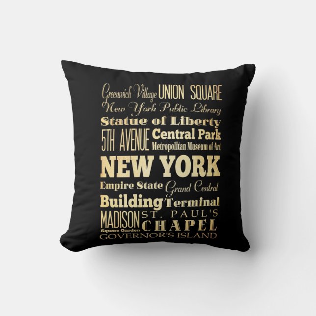 New York City of New York State Typography Art Cushion (Front)